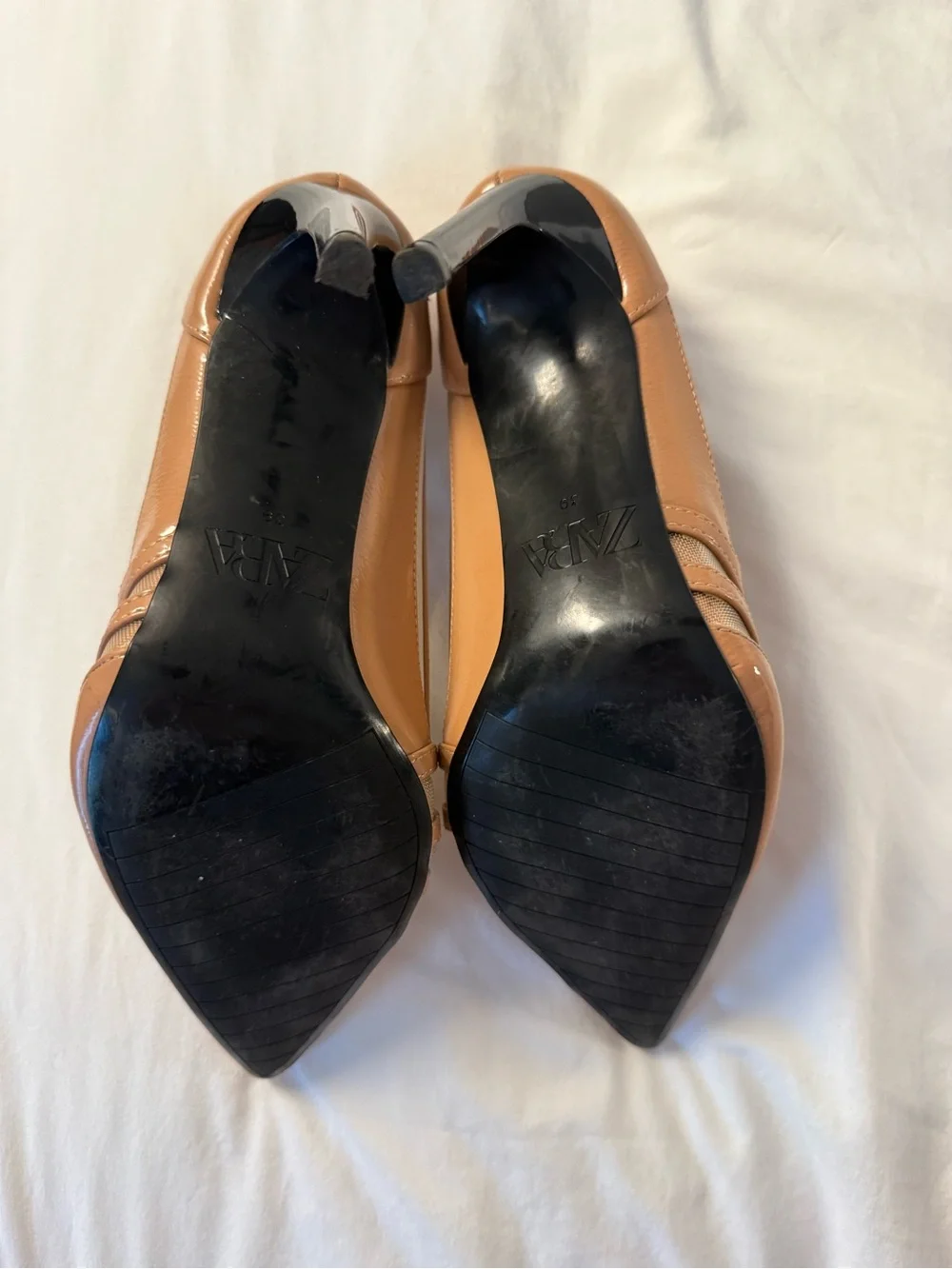 ZARA Brown Strappy Pointed-Toe Leather Pumps